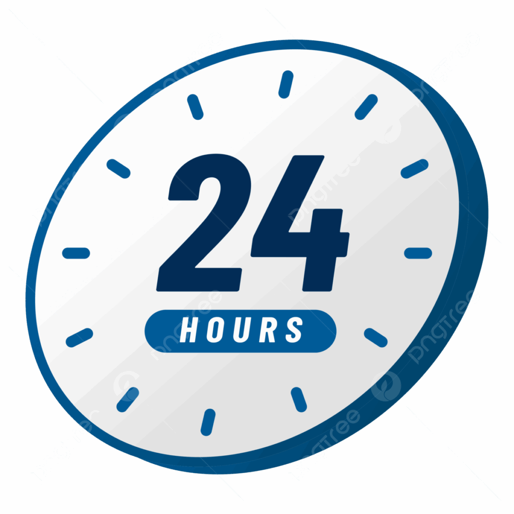24 Hours Sign Design With Clock In Gray And Blue Colors Open 24 Hours 