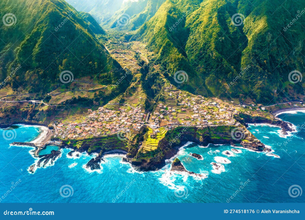 Aerial View Of Madeira Island Land Meets Ocean In Seixal Madeira 