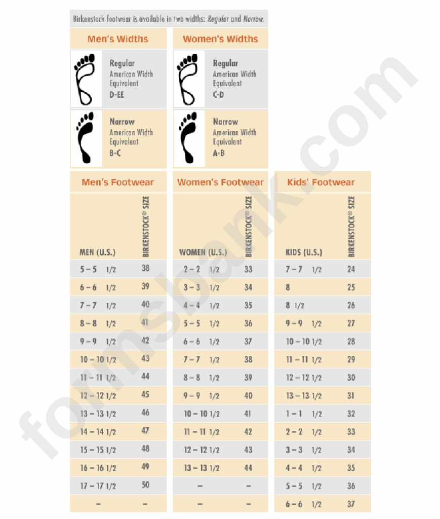 Birkenstock European Shoe Conversion Sizing Chart Printable Pdf Download