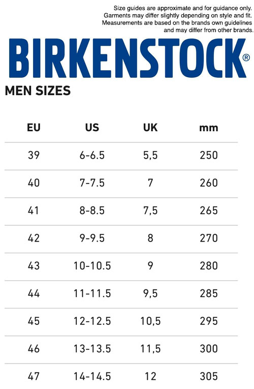 Birkenstock Size Guide In Cm Birkenstock Sizing Chart