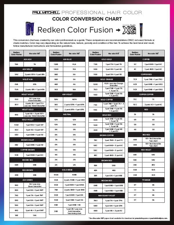Conversion Tools Redken Color Fusion Color Conversion Chart Redken 
