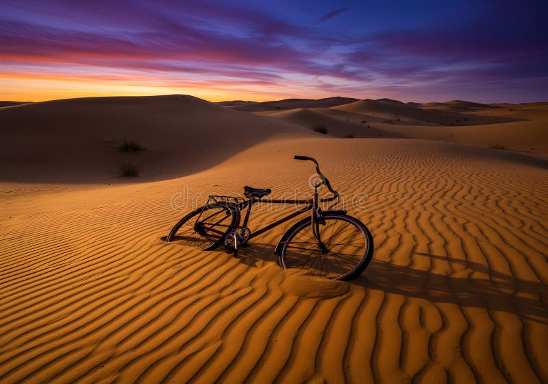 Desert Bicycle Sunset Wallpaper High Resolution Landscape Stock 