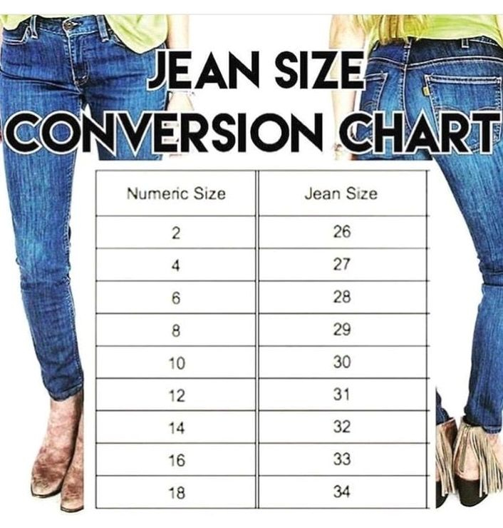 Jean Size Conversion Chart Ygraph