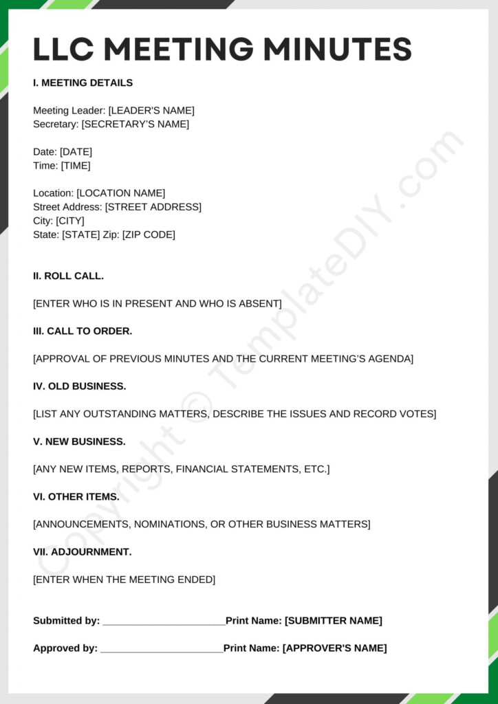 LLC Meeting Minutes Template Blank Printable In PDF Word Meeting 