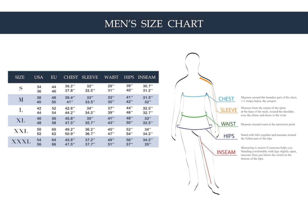 Men 39 s Clothing Size Conversion Chart Pants Shirts Jackets 