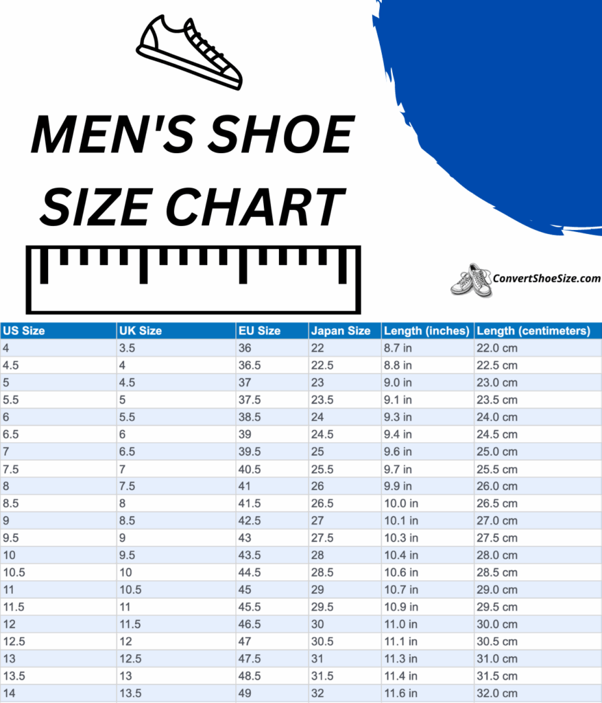 Men 39 s Shoe Size Chart Convert Shoe Size