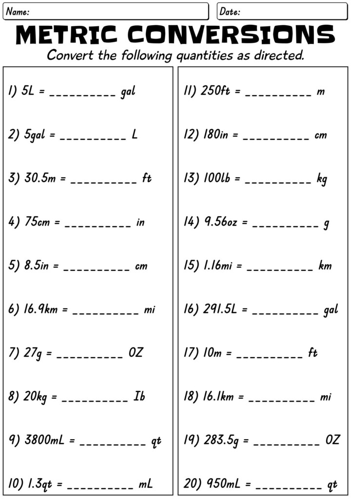 Metric Conversion Worksheet Riset
