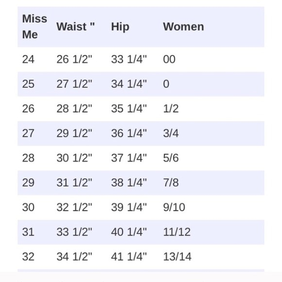 Miss Me Jeans Size Chart Conversion Seven Jeans Size Chart