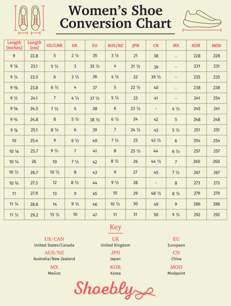 Shoe Size Conversion Chart US To UK To EU Sizes And More