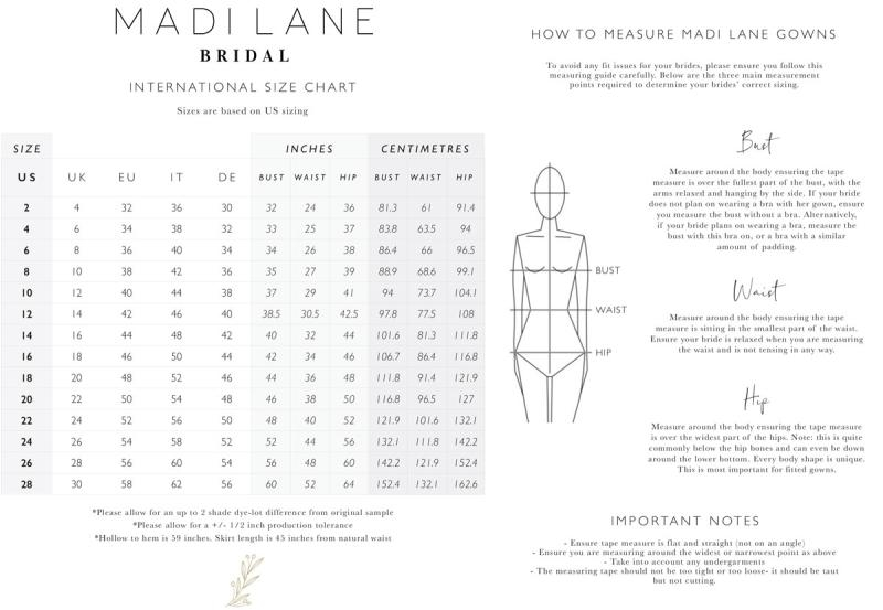 Size Chart Madi Lane Bridal