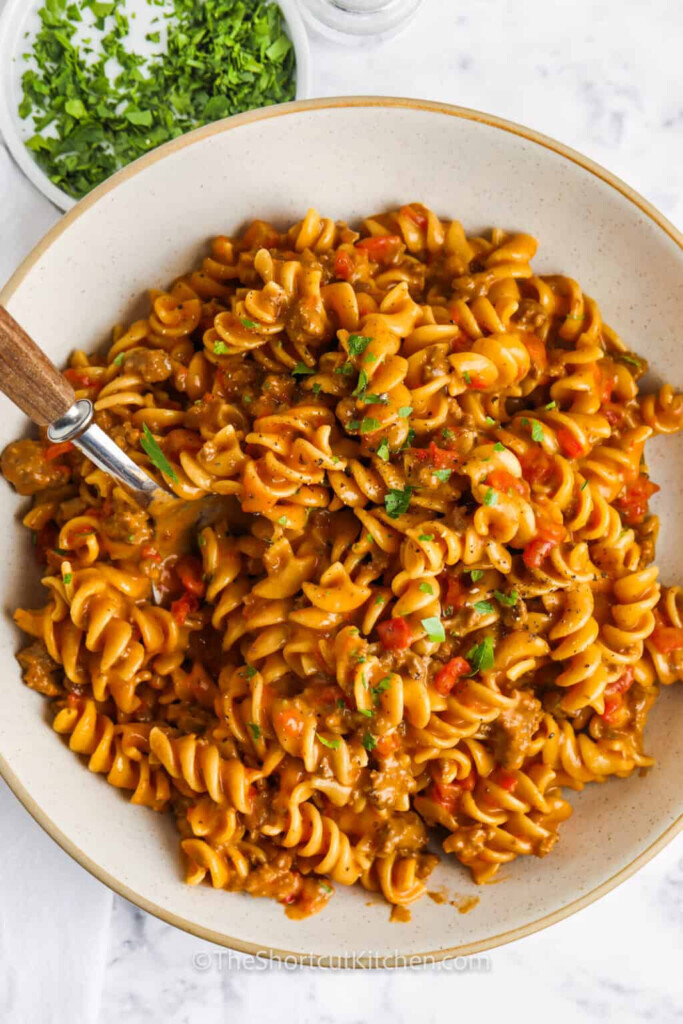 Skillet Pasta With Ground Beef Cheesy The Shortcut Kitchen