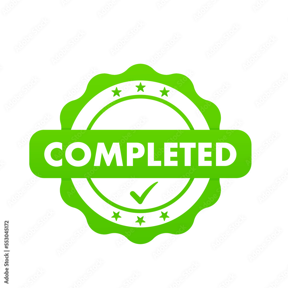Vecteur Stock Completed Stamp Vector Round Icon And Seal On A White 